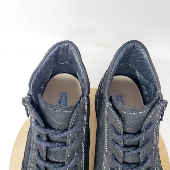 Wolky Ankle Boots Womens 41 Why Black Nubuck Leather Lace Up Zip Bootie Shoes - Picture 5 of 13